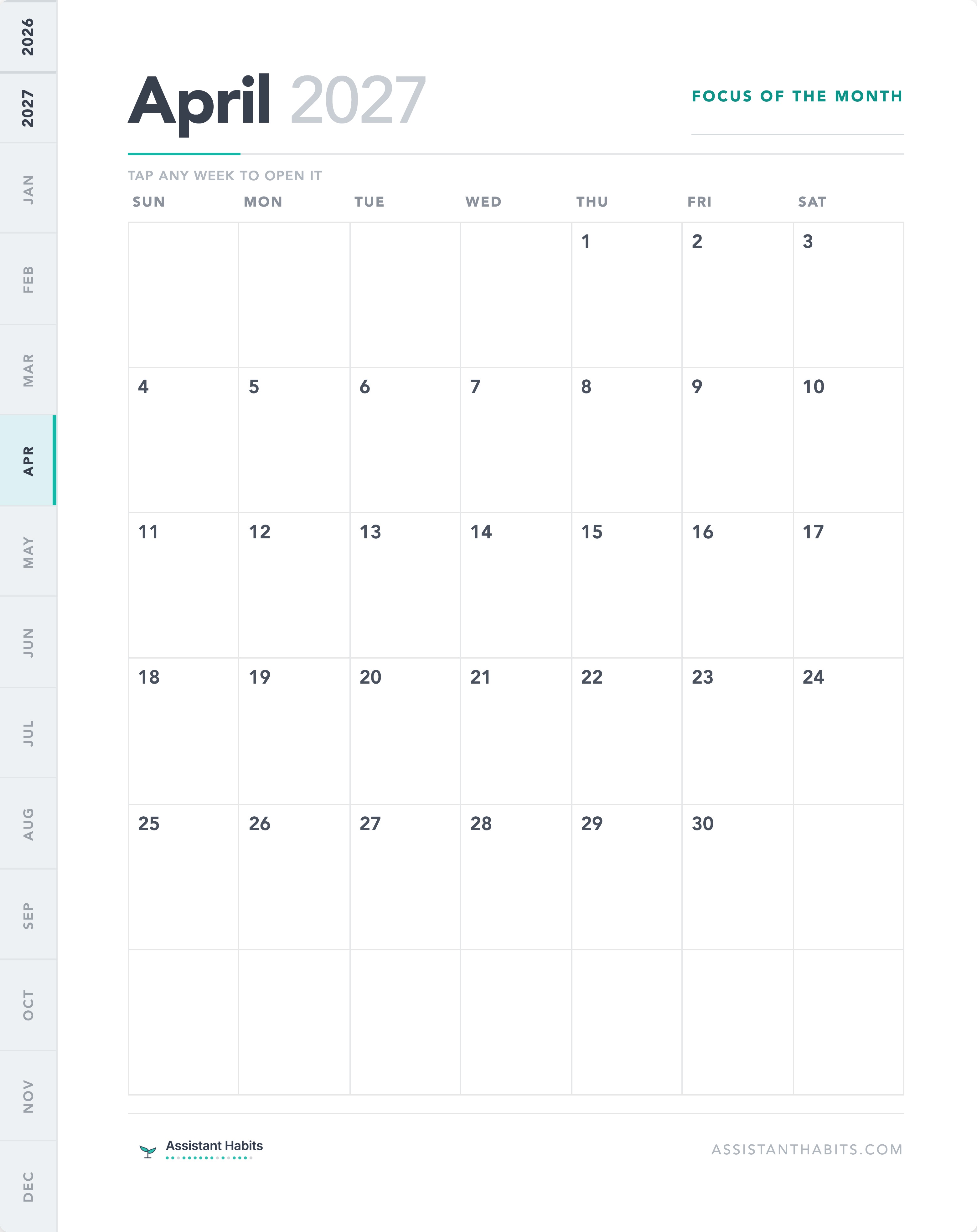 Monthly page example – April