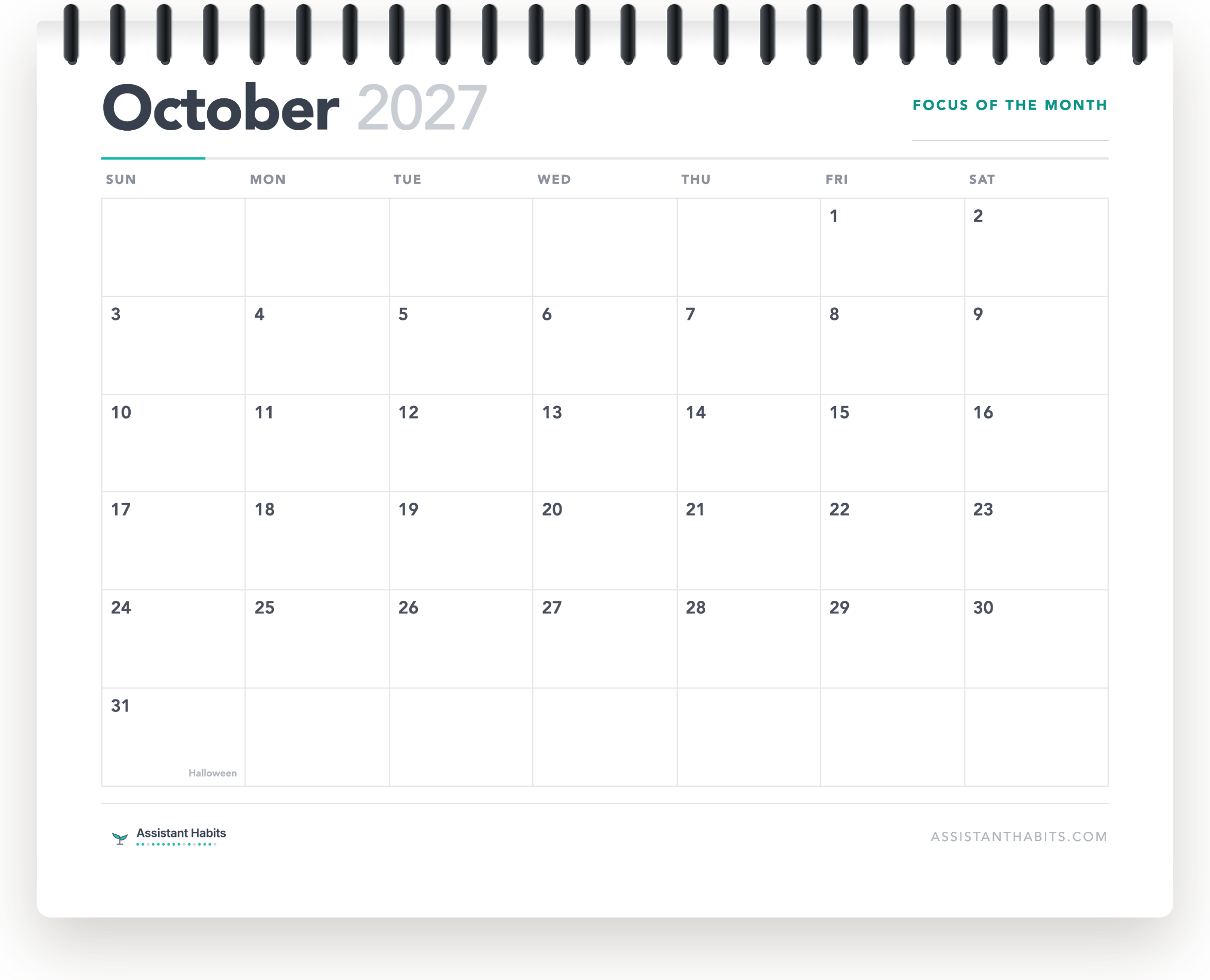 Spiral Bound Planner with Guide Lines – monthly overview